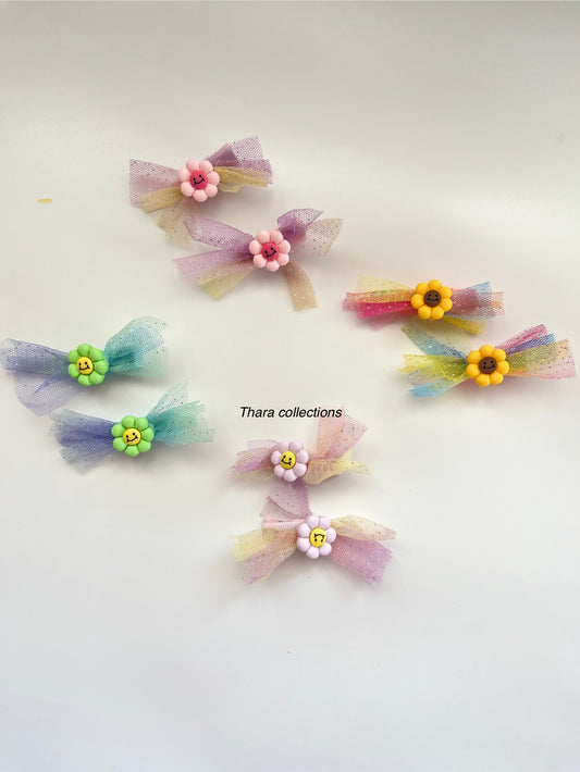 Floral Tulle Bow Hair Clips – Pack of 2