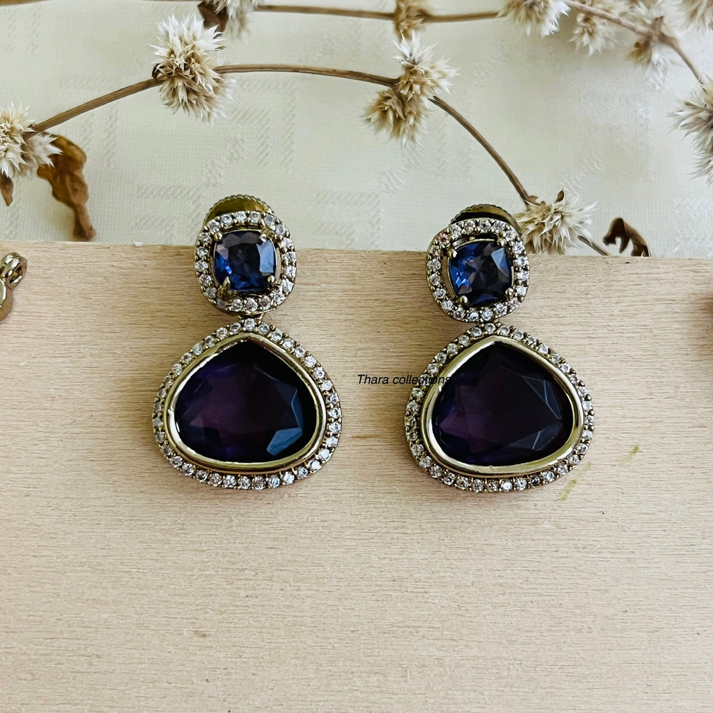 Amethyst Sparkle Party Wear Necklace Set - Dark Blue