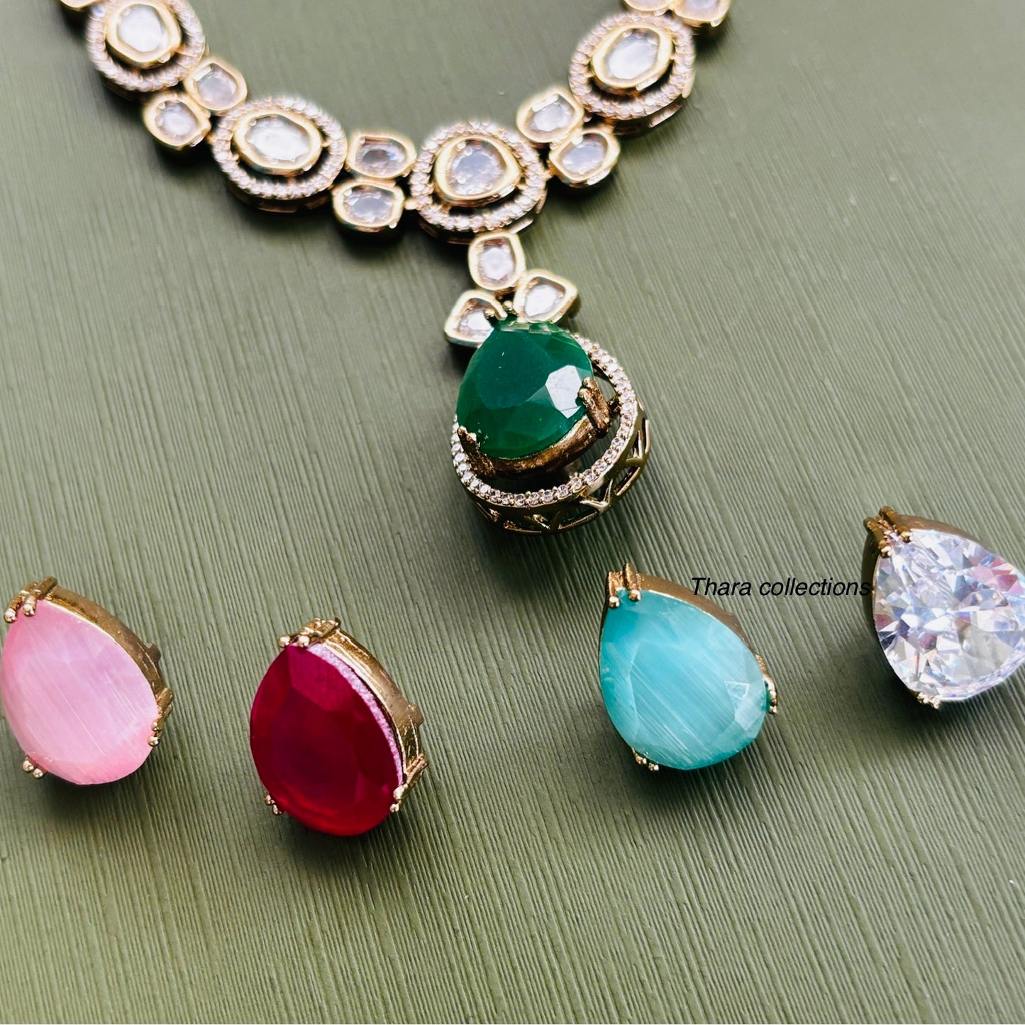 Kundan Polki Necklace Set with Interchangeable Stones