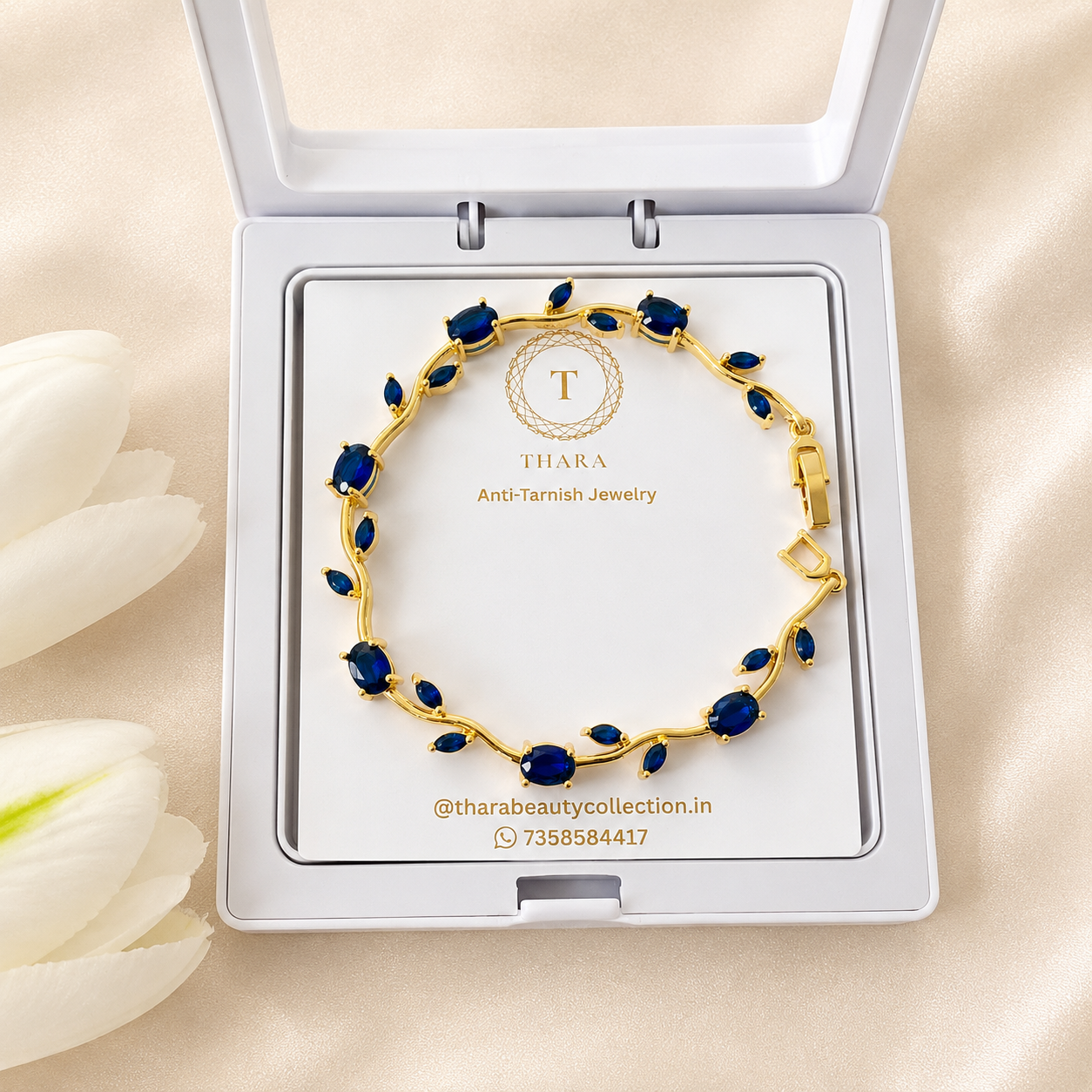 Viral Tulip Bracelet – Dark Blue | Anti-Tarnish Floral Bracelet for Women
