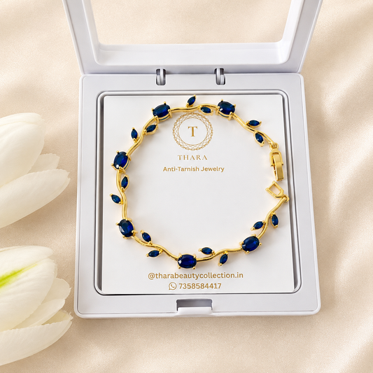 Viral Tulip Bracelet – Dark Blue | Anti-Tarnish Floral Bracelet for Women