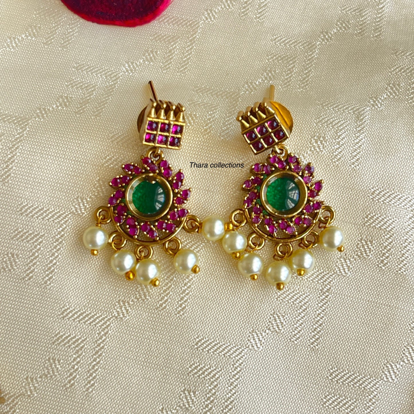 Traditional Kundan & Emerald Semi-Bridal Necklace Set with Pearl Drops