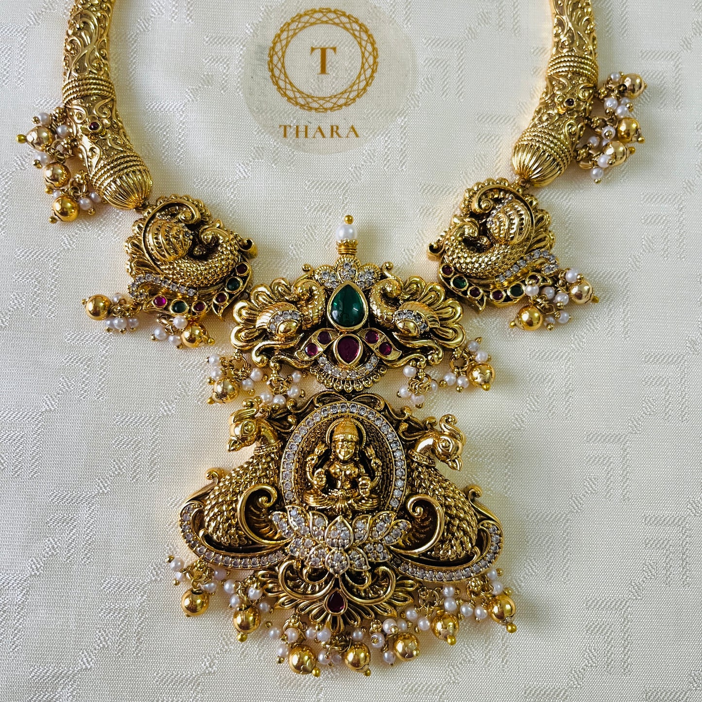 Antique Lakshmi Temple Necklace Set with Jhumkas