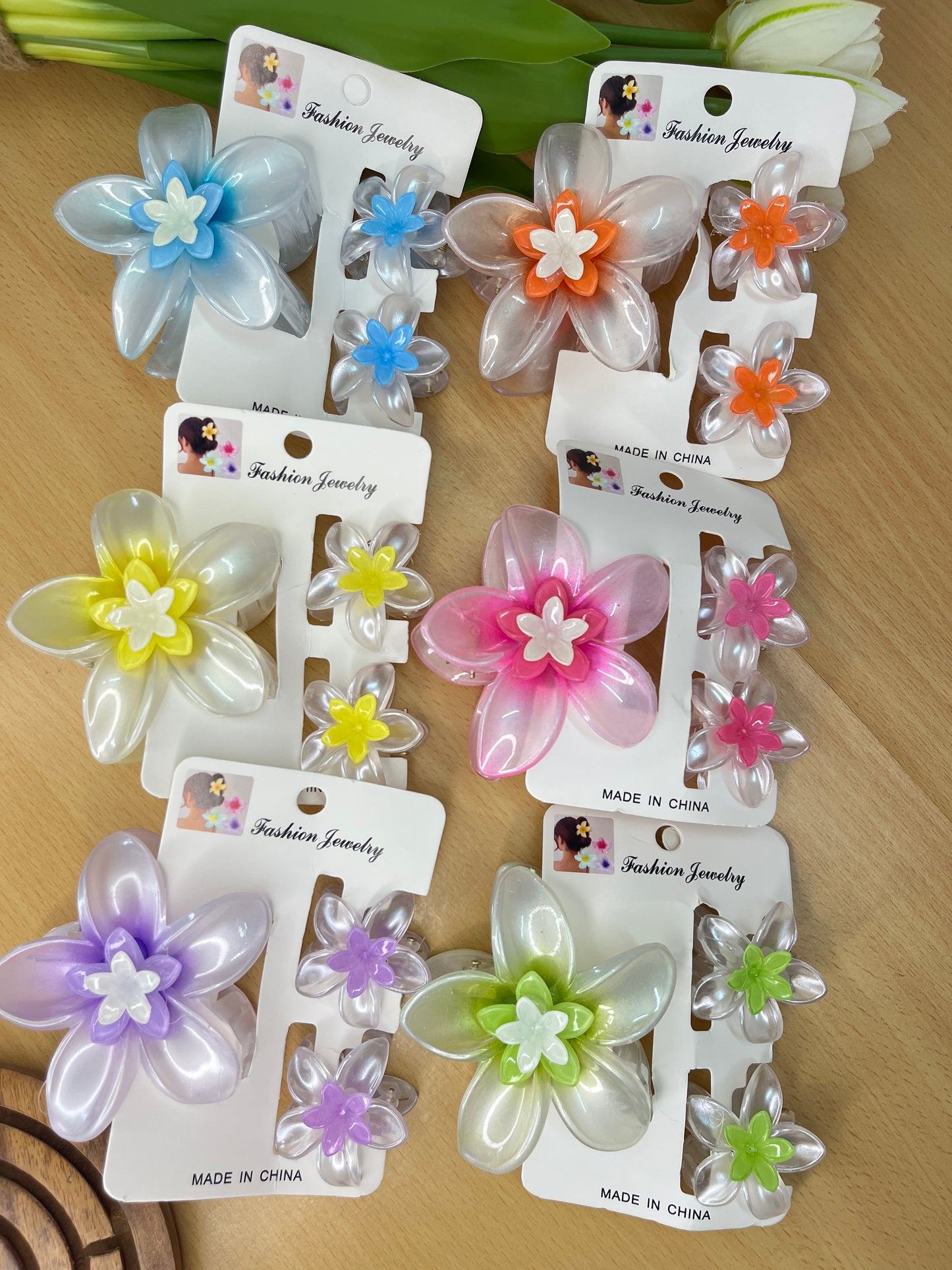 Pastel Hawaiian Floral Hair Clips – Set of 3