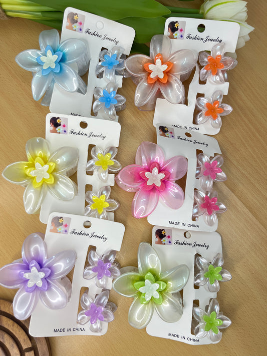 Pastel Hawaiian Floral Hair Clips – Set of 3