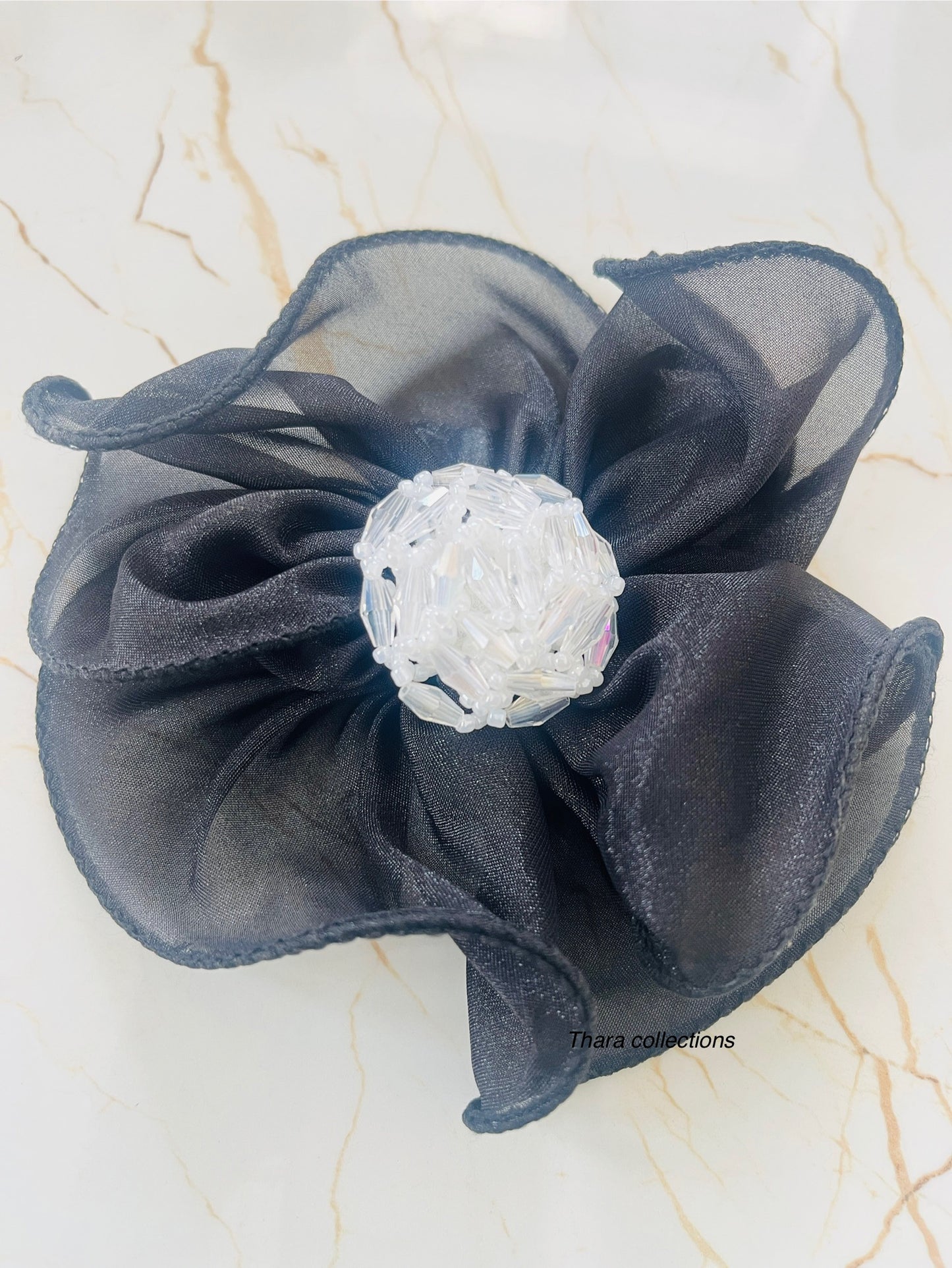 Elegant Bloom Beaded Hair Clips – Organza Petals with Handcrafted Center