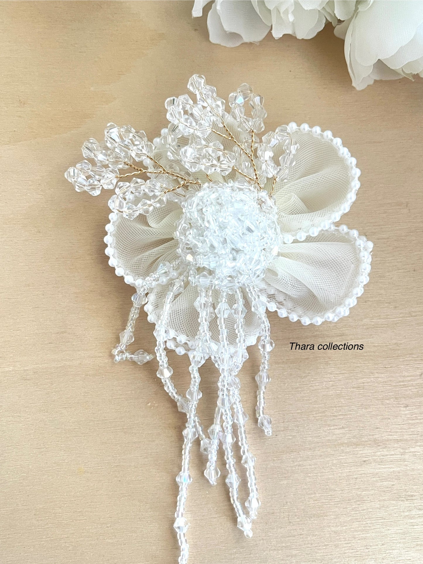 Pearl Blossom Luxury Alligator Hair Pin with Crystal Beads