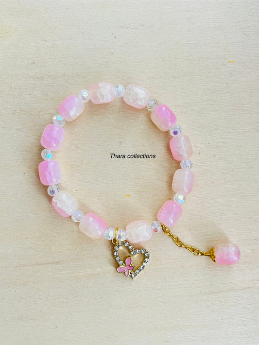 Elegant Beaded Charm Bracelet- Baby pink