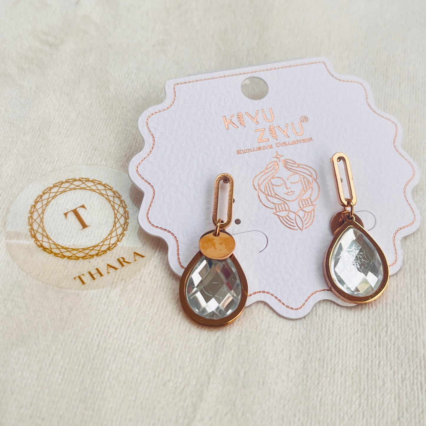Elegant Teardrop Crystal Dangle RoseGold  Earrings