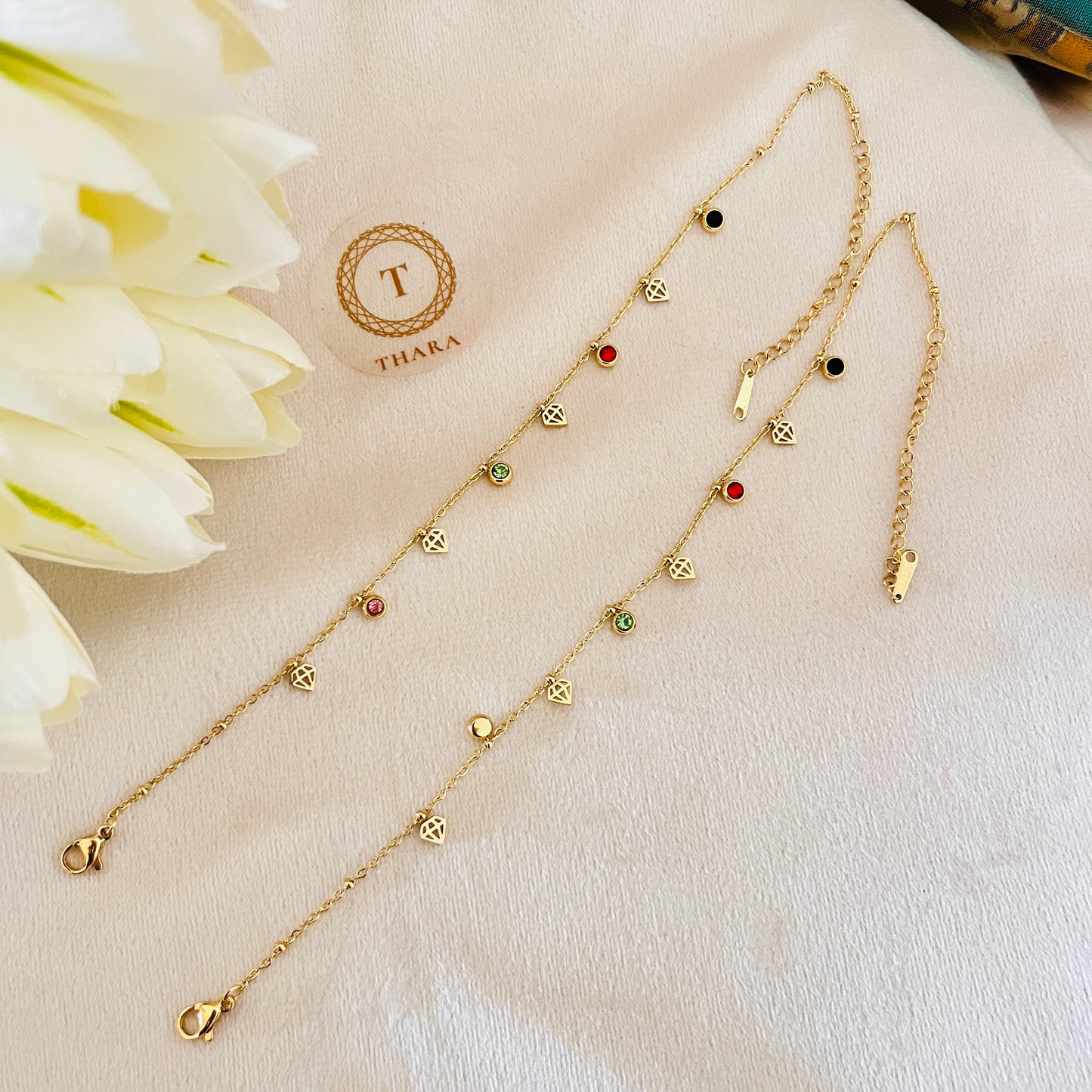 Diamond Charm Anklet - Adjustable Size