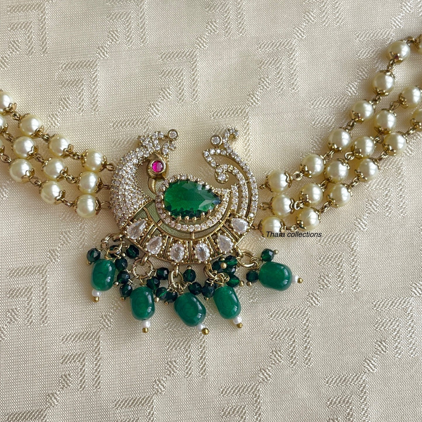 Royal Pearl Peacock Choker - Green