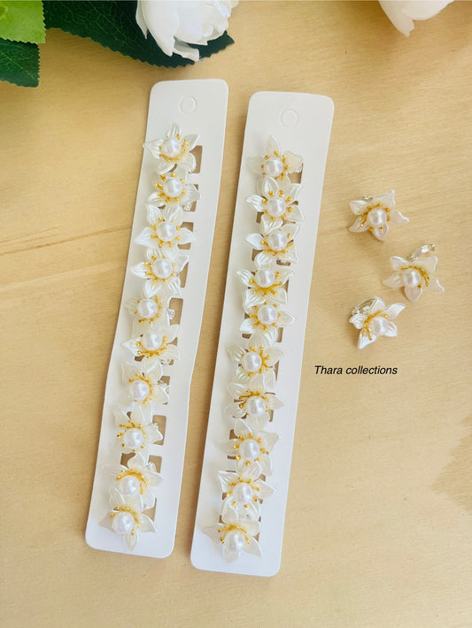 Ivory Bloom Hair Clips – Pearl & Gold Floral Set (Set of 10)