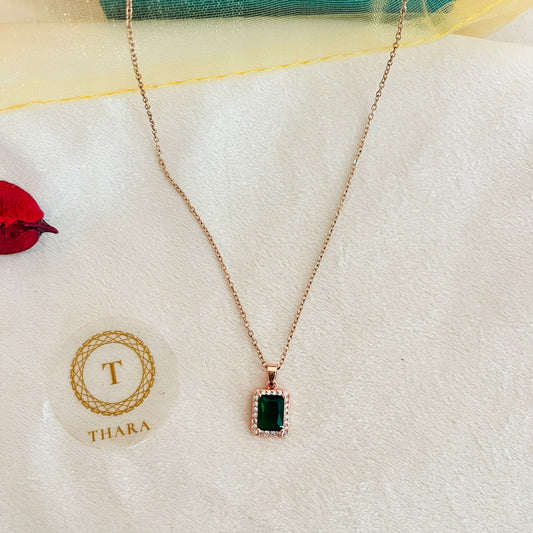 Kiyu Ziyu Green Rectangular Pendant Rose Gold Chain - Exclusive Collection