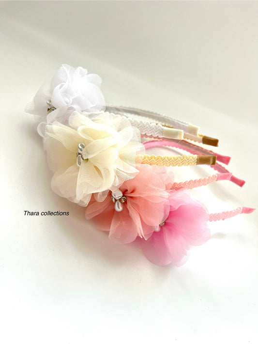 Soft Floral Hairbands with Pearl & Rhinestone Accents