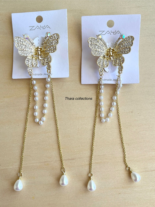 Elegant Butterfly Pearl Hair Clips – Sparkling & Graceful
