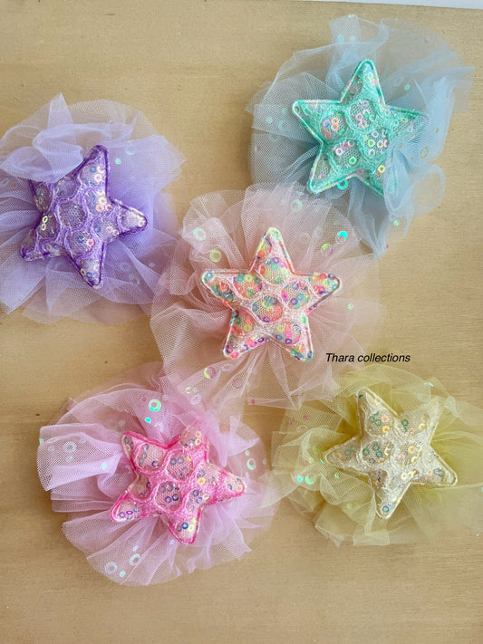 Sparkly Star Tulle Hair Clips