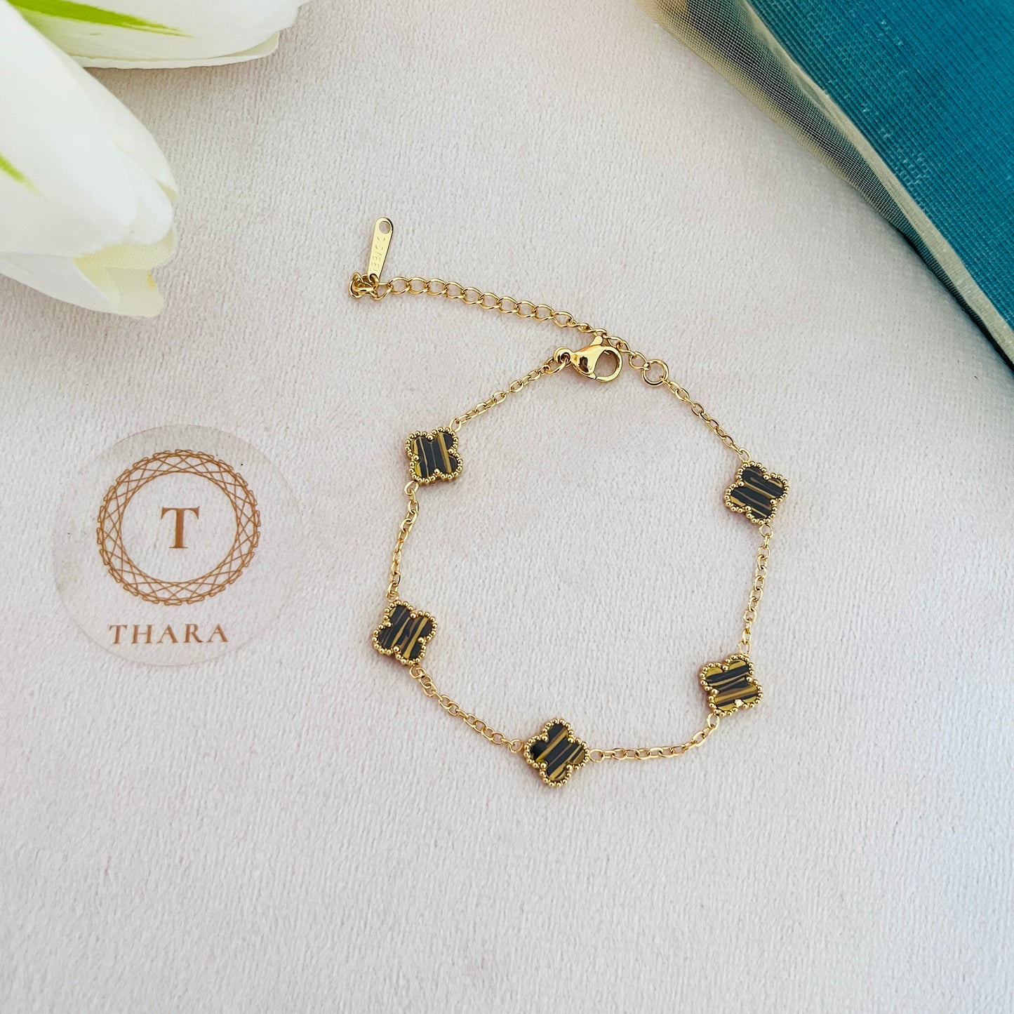 Stainless Steel Stripe Small Clover Chain Bracelet