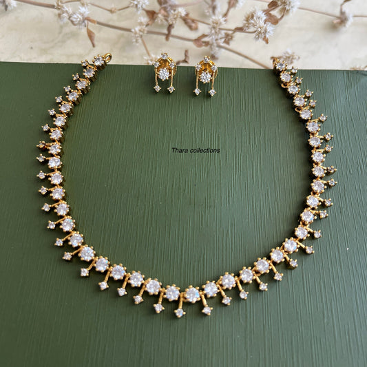 Classic CZ Tennis Necklace Set – Gold-Plated Brilliance with Matching Earrings