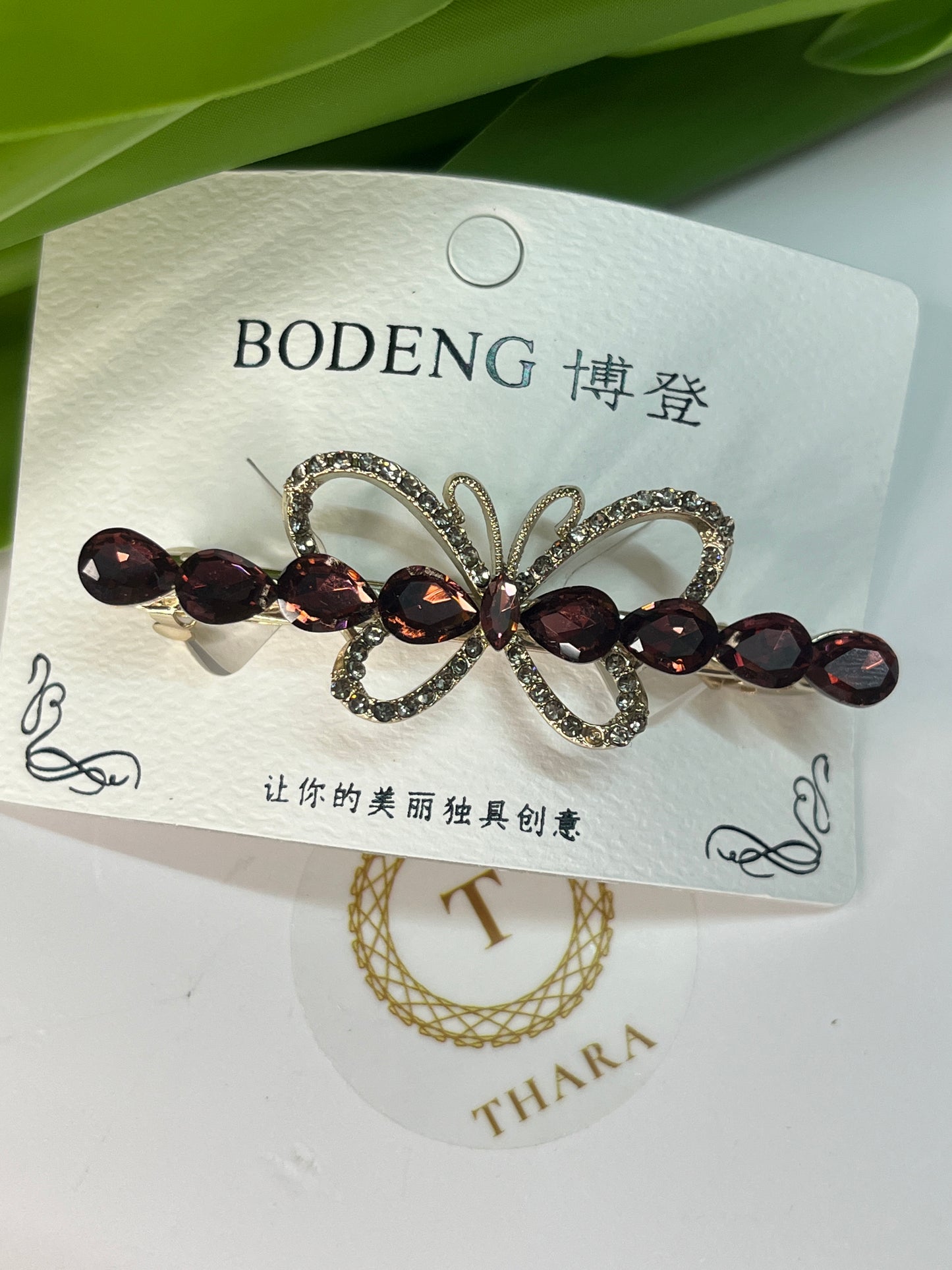 Gemstone center Butterfly Clip