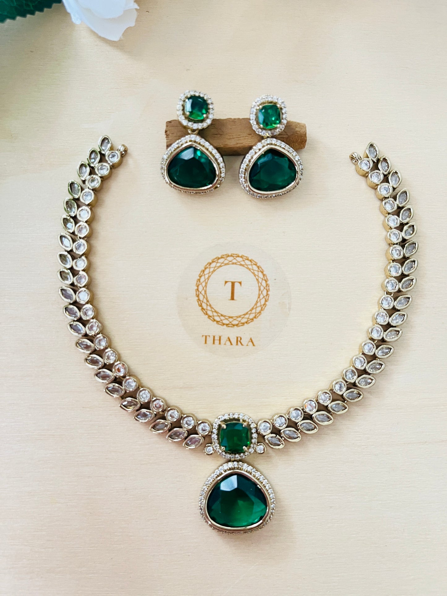 Amethyst Sparkle Party Wear Necklace Set - Green