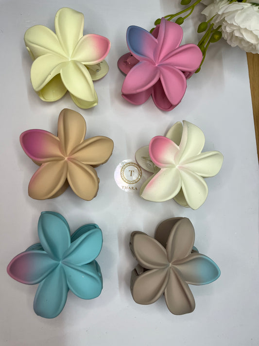 Dual Shade Matte Finish Floral Hair ClawClip - Big Size