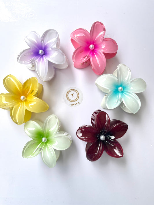 Plumeria Pearl Flower Hair Clips – Tropical Hawaiian - Big