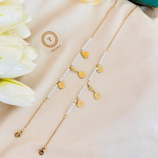 Klitz Premium Pearl Seashell Anklet - Adjustable Size