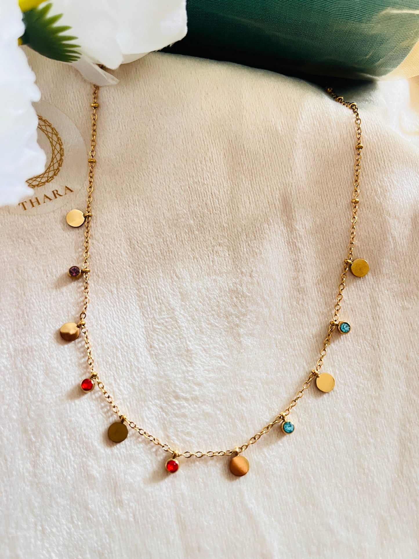 Antitarnish multicolor Round charm Necklace