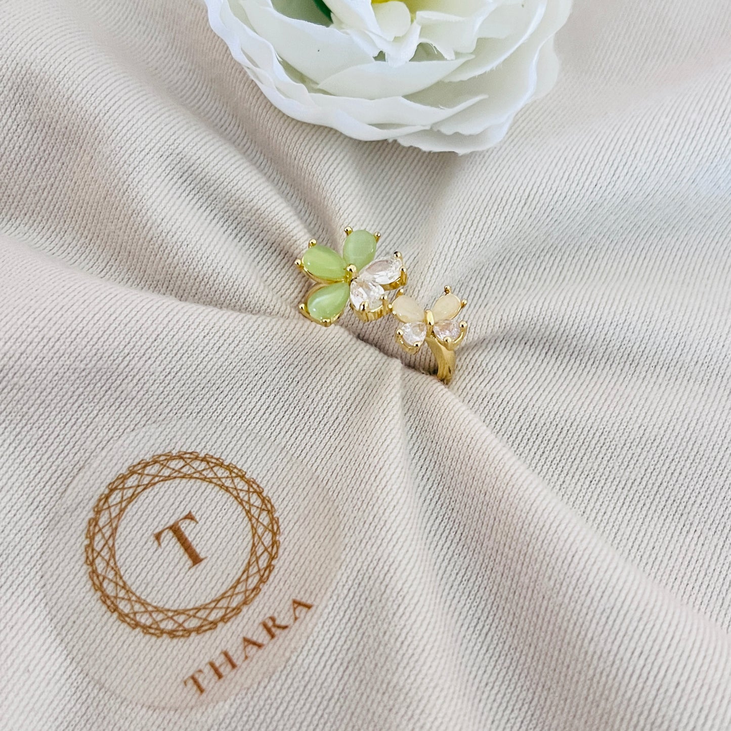 Pista Green Floral Antitarnish Rings