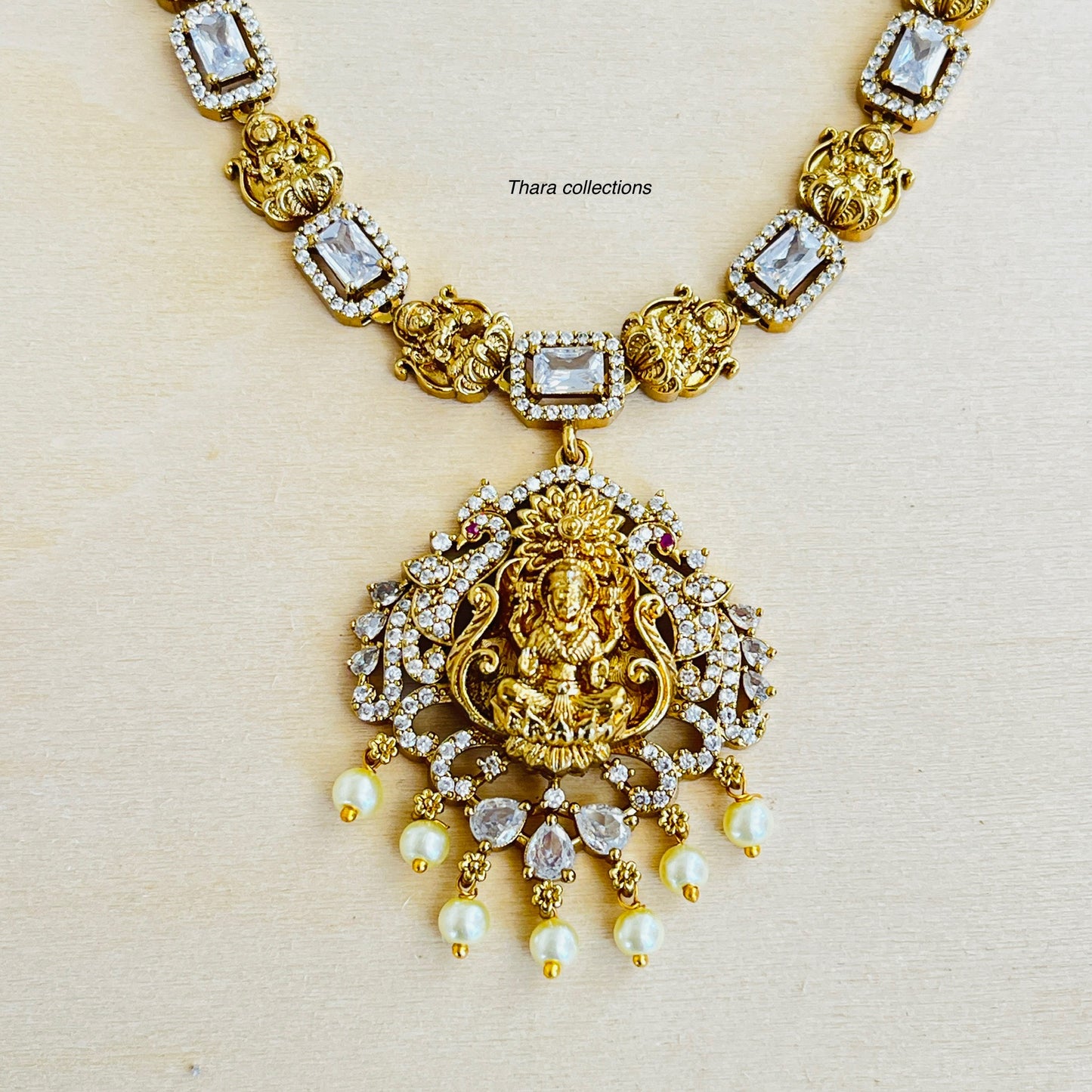 Grand Lakshmi Pendant Necklace set - White