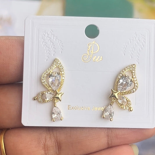 Crystal Butterfly Charm Drop Earrings