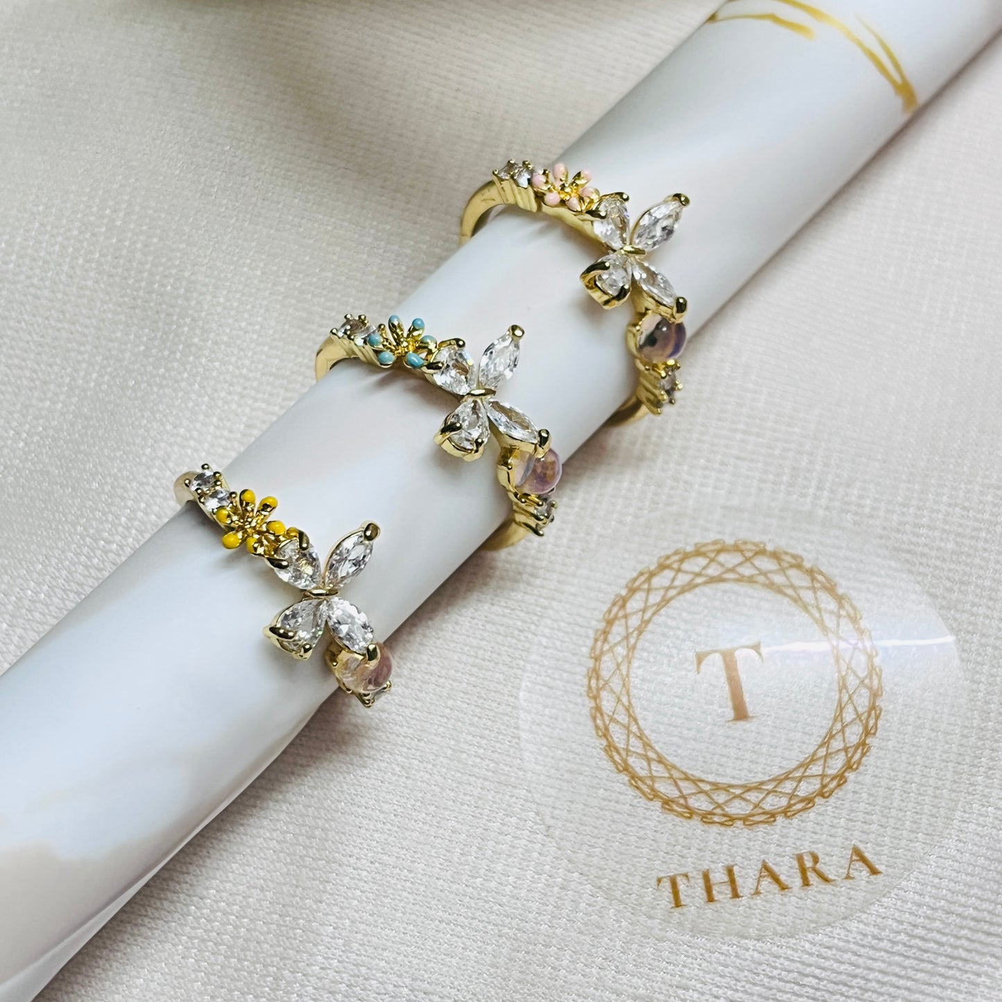 Butterfly Floral Enamel Antitarnish Rings