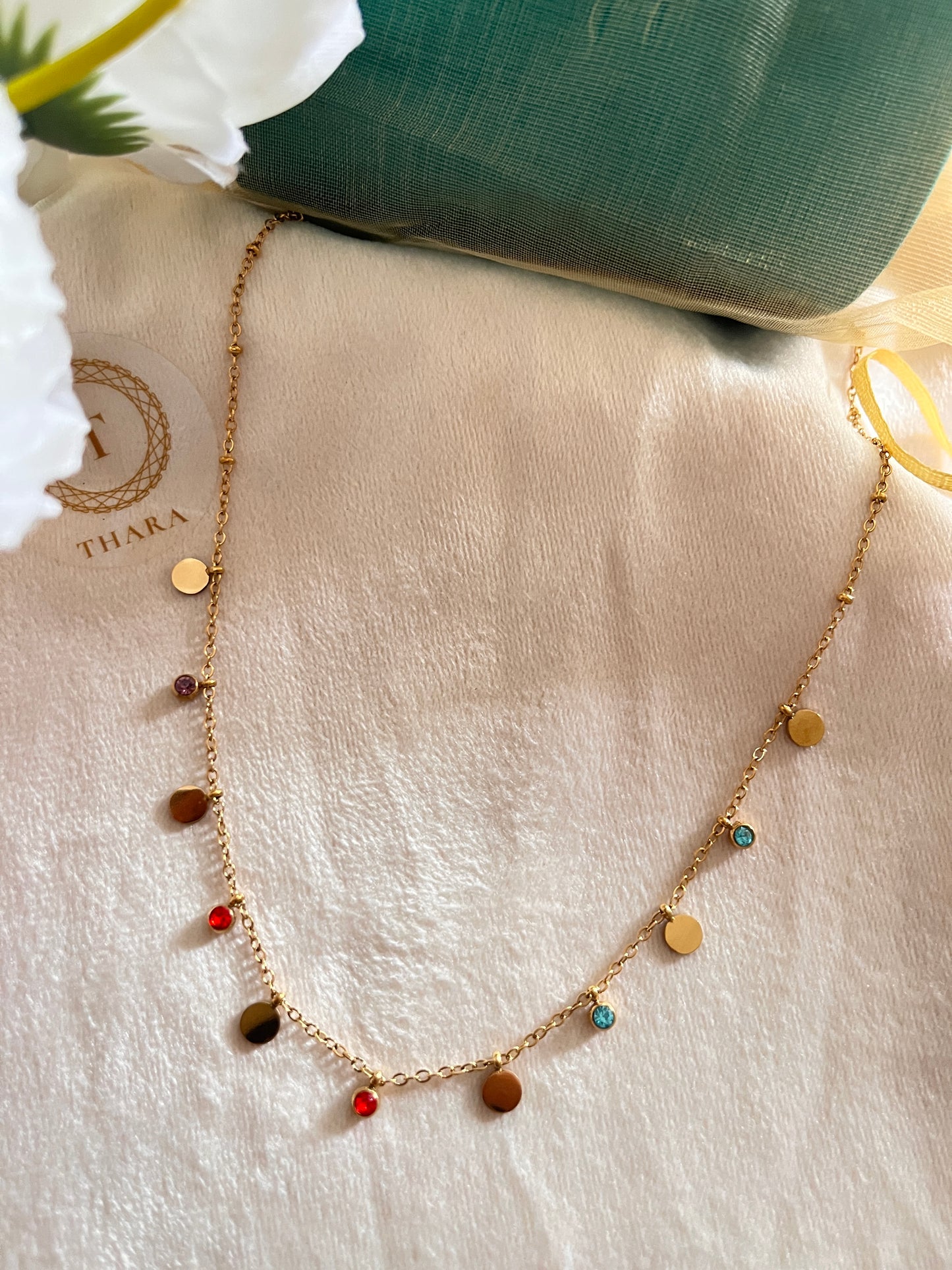 Antitarnish multicolor Round charm Necklace