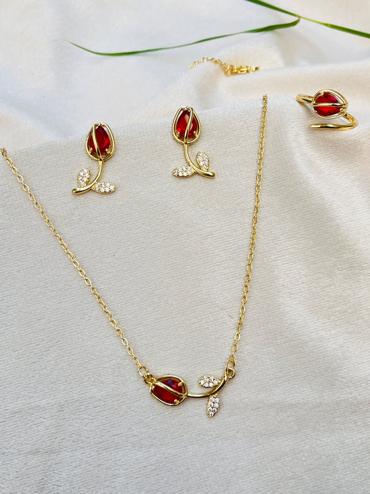 Viral Tulip Combo - Pendant Chain with Earrings & Ring