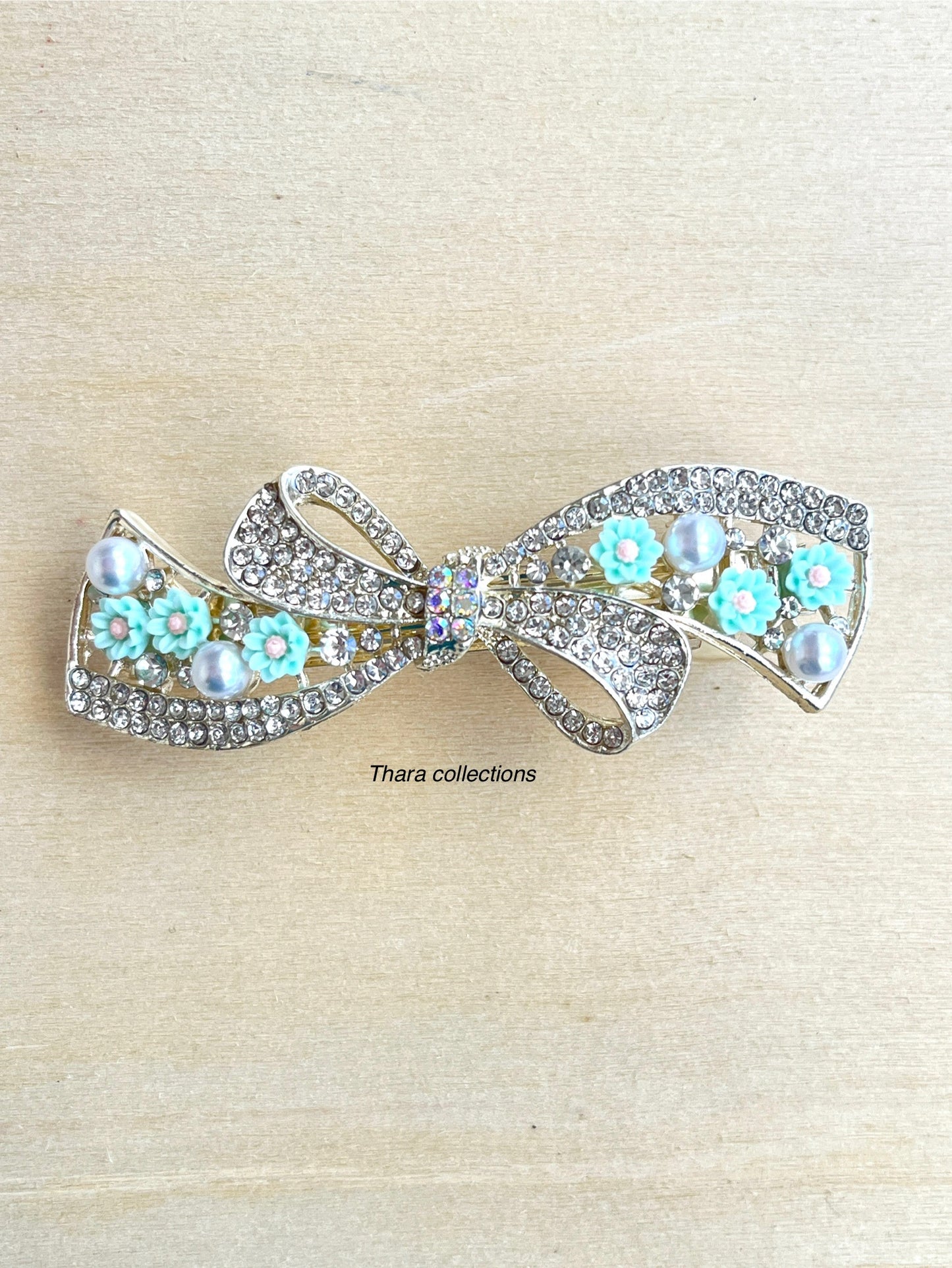 Floral Crystal Bow Hair Clip – Elegant & Charming
