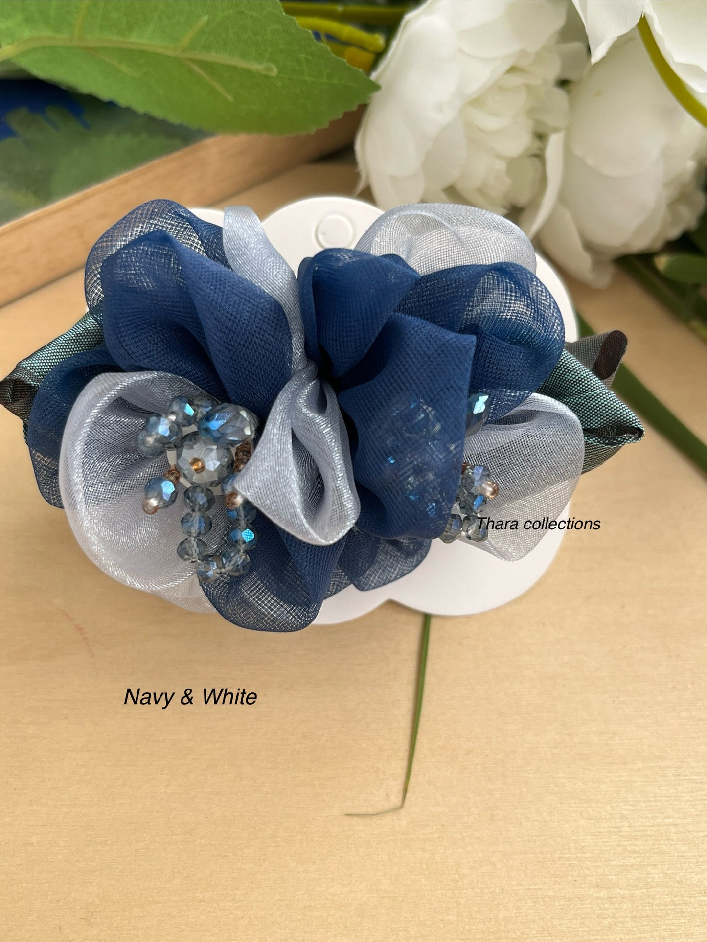 Petal Bloom – Leaf Accent Double Flower Hair Clip