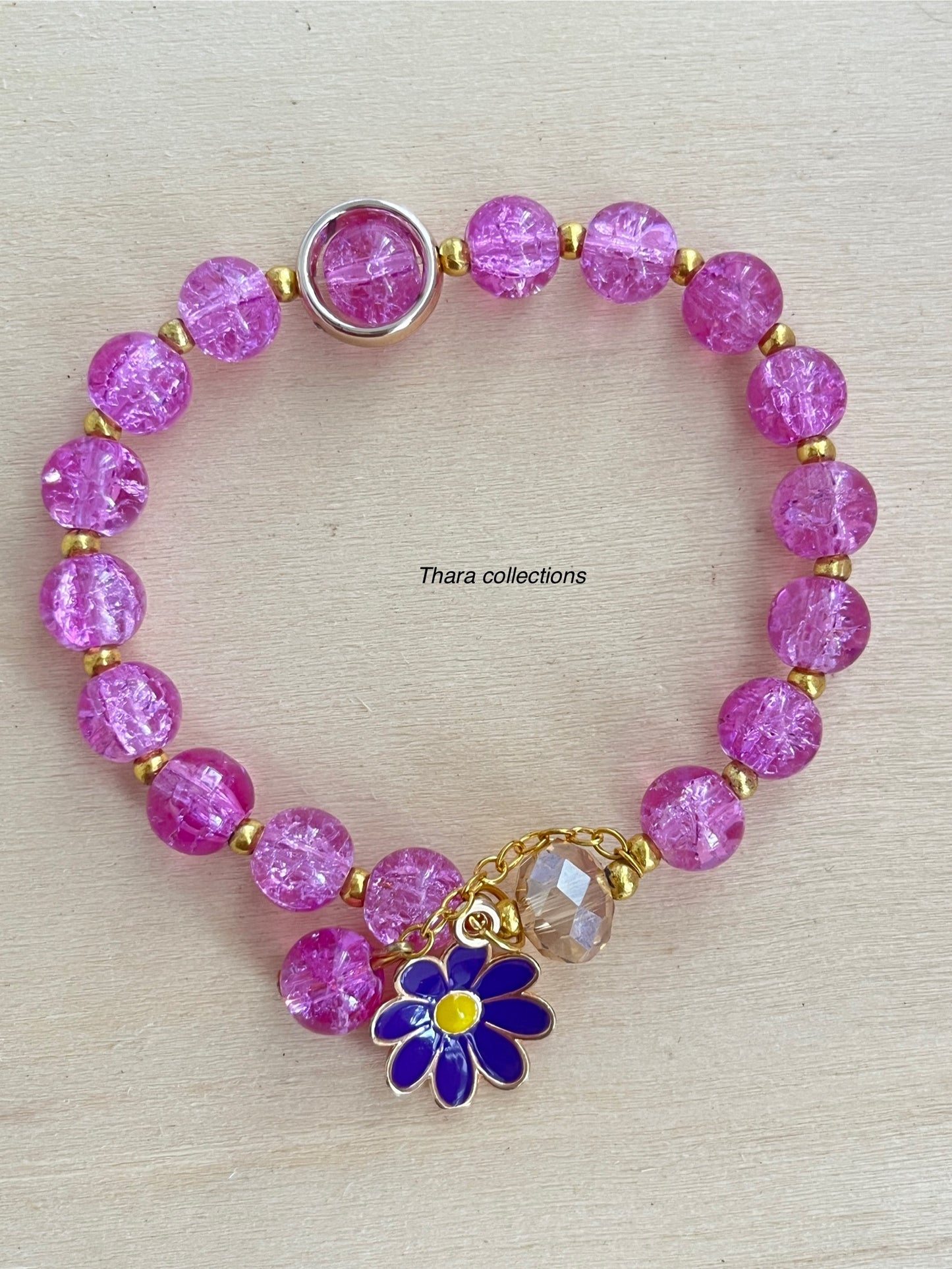 Purple Charm Bracelet - Floral & Kitty