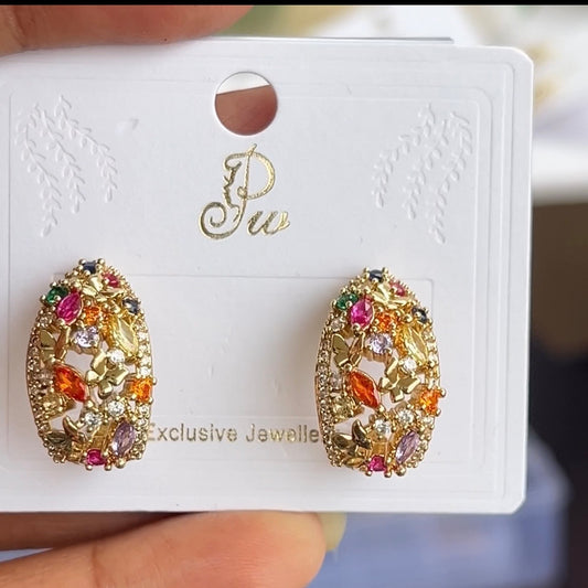Multicolor Stone Gold Luxe Stud Earrings