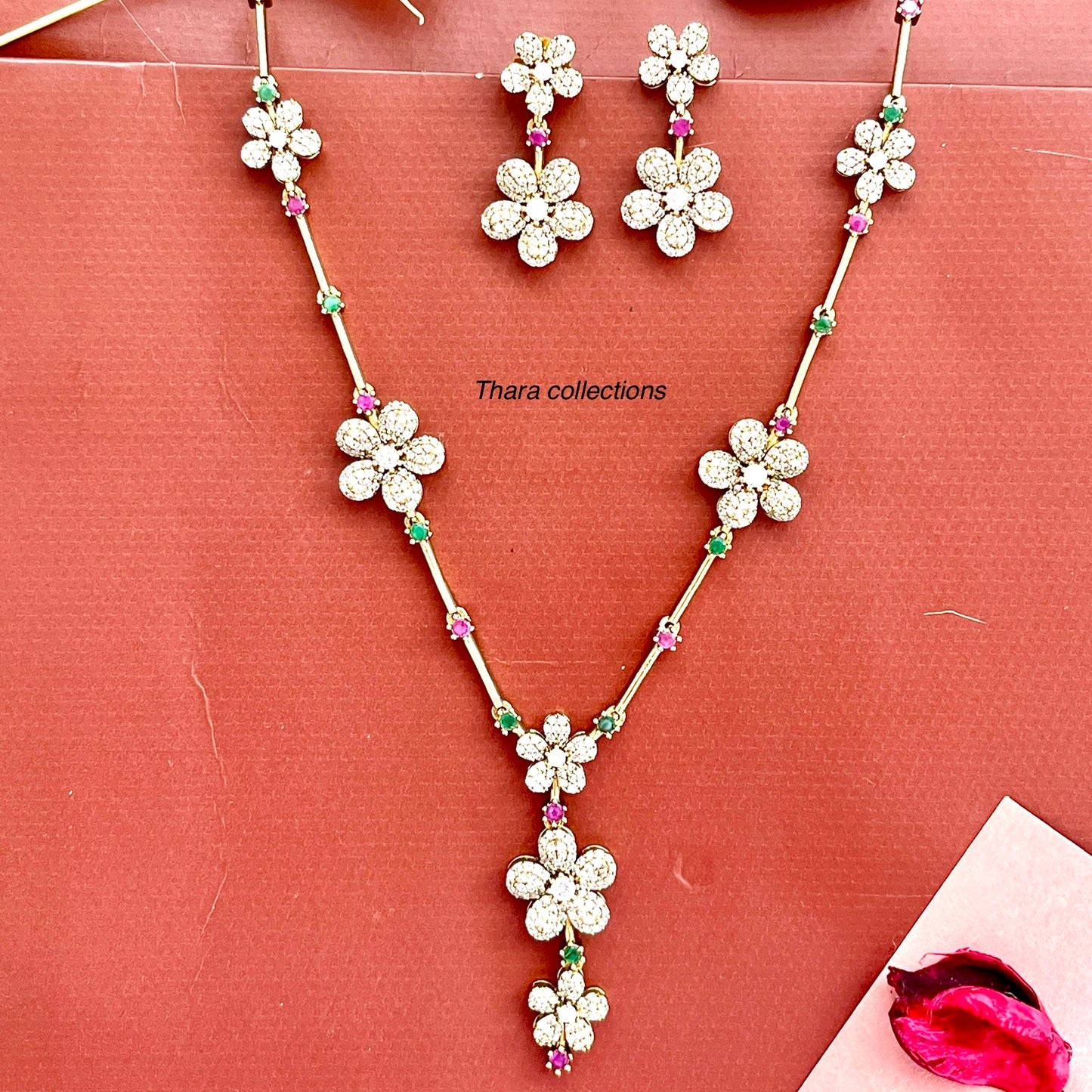 Floral Elegance CZ Necklace & Earring Set