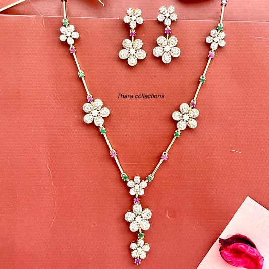 Floral Elegance CZ Necklace & Earring Set
