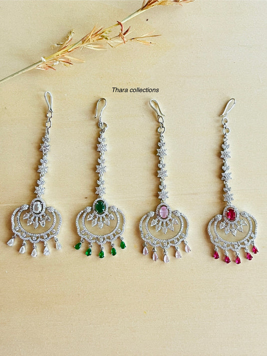 Elegant Silver Finish Maang Tikka with Stone Detailing