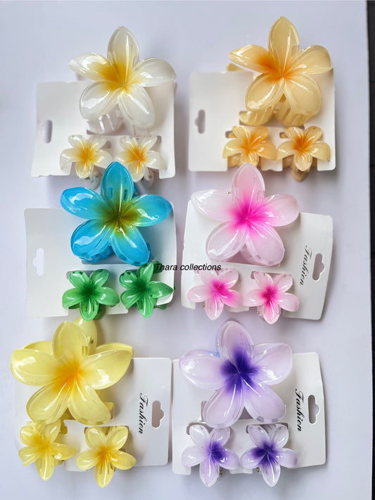 Glossy Hawaiian Floral Hair Clips – Set of 3