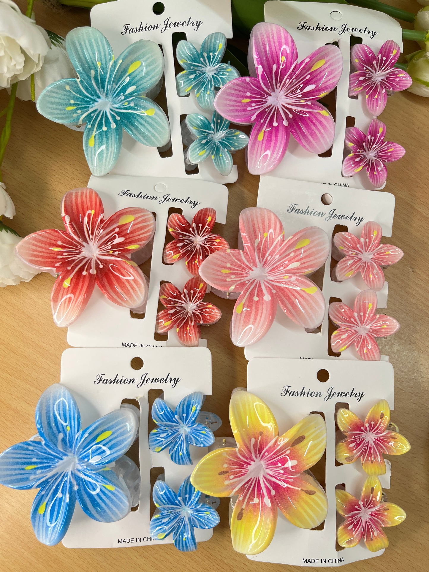 Hawaiian Dual Shade Floral Hair Clips – Set of 3