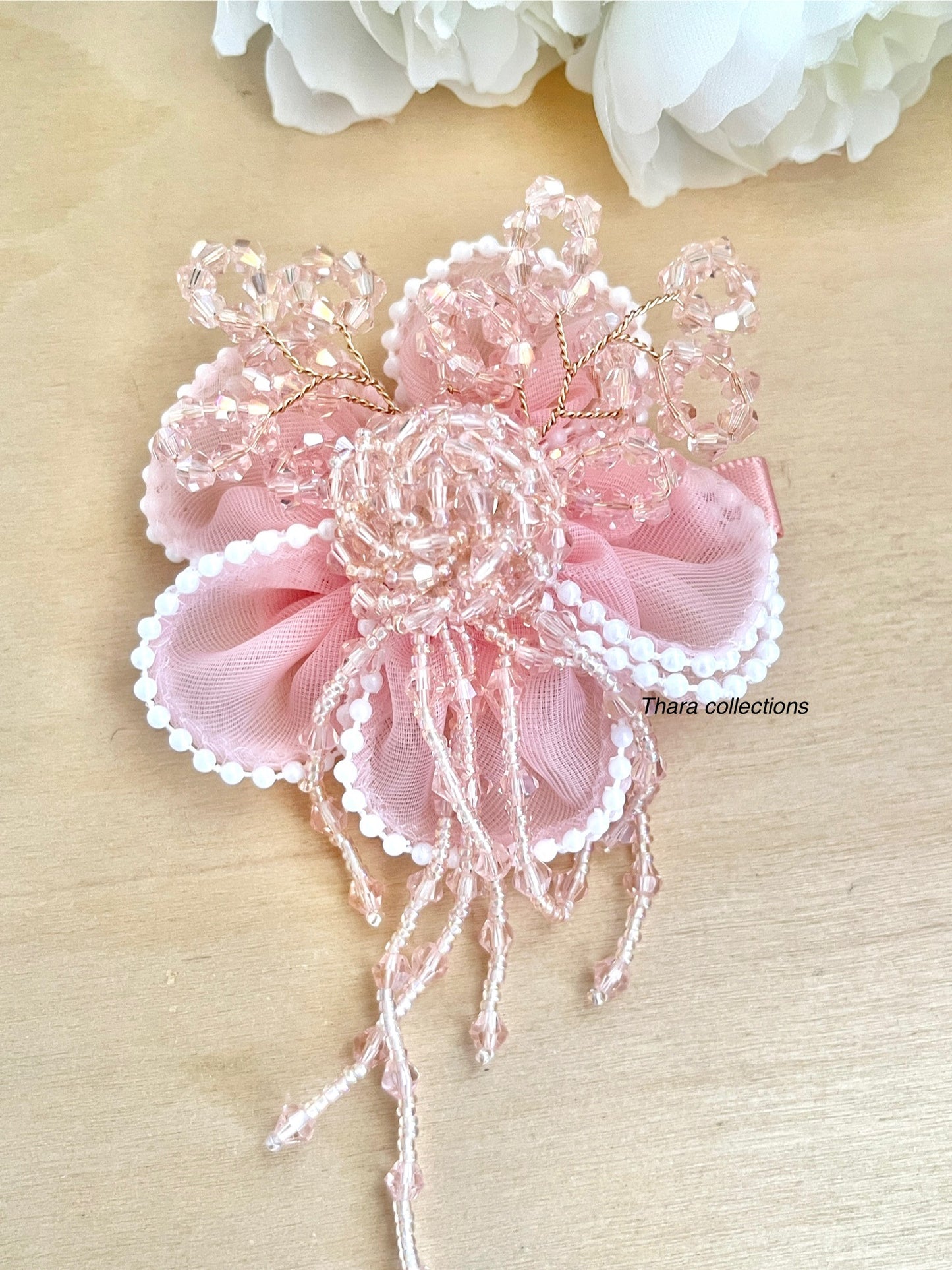 Pearl Blossom Luxury Alligator Hair Pin with Crystal Beads