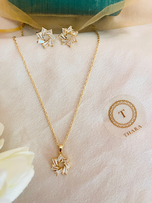 Stunning Spiral Floral Pendant Chain with Earrings