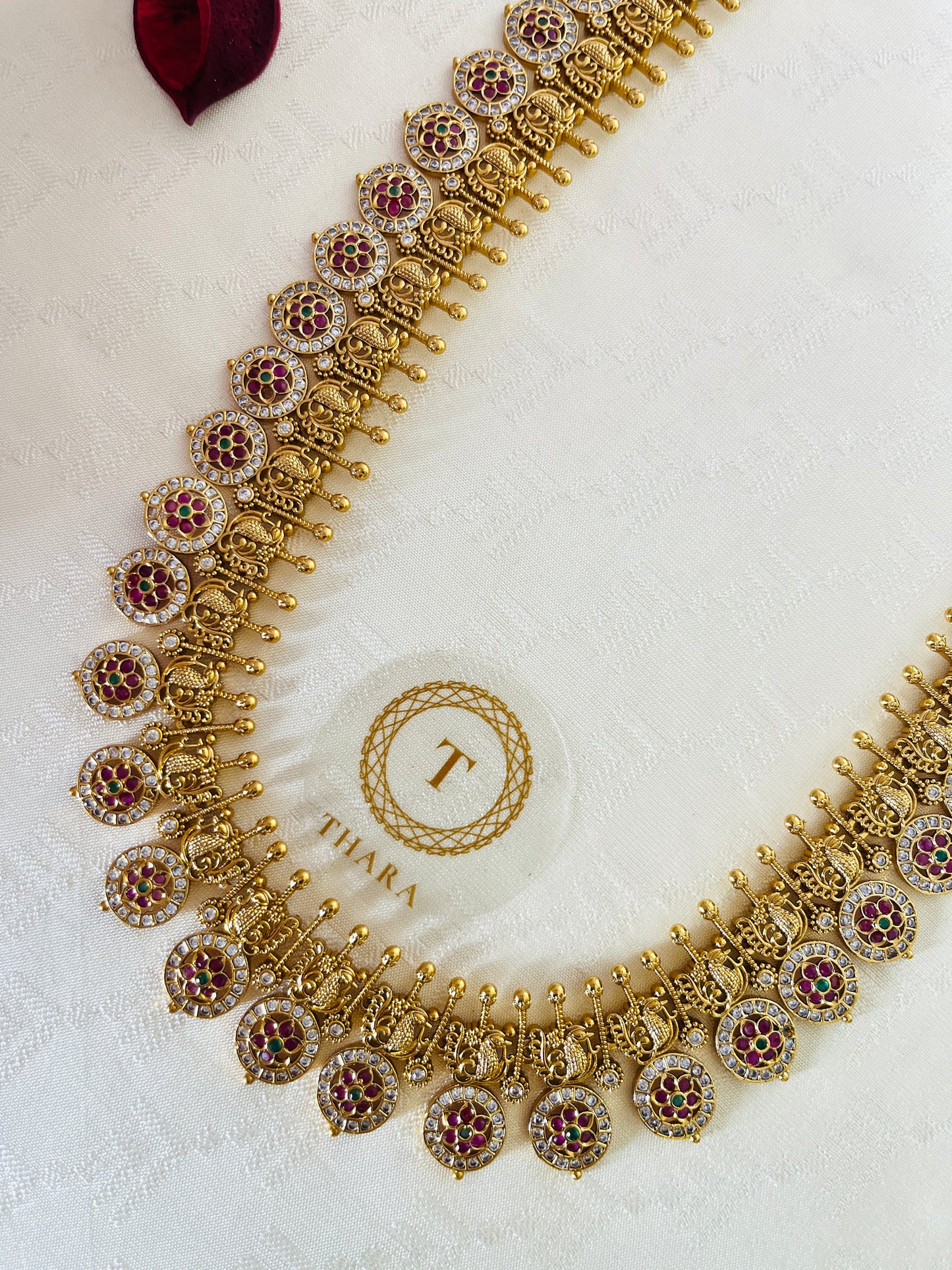Traditional Lakshmi Coin Long Necklace Set with Earrings