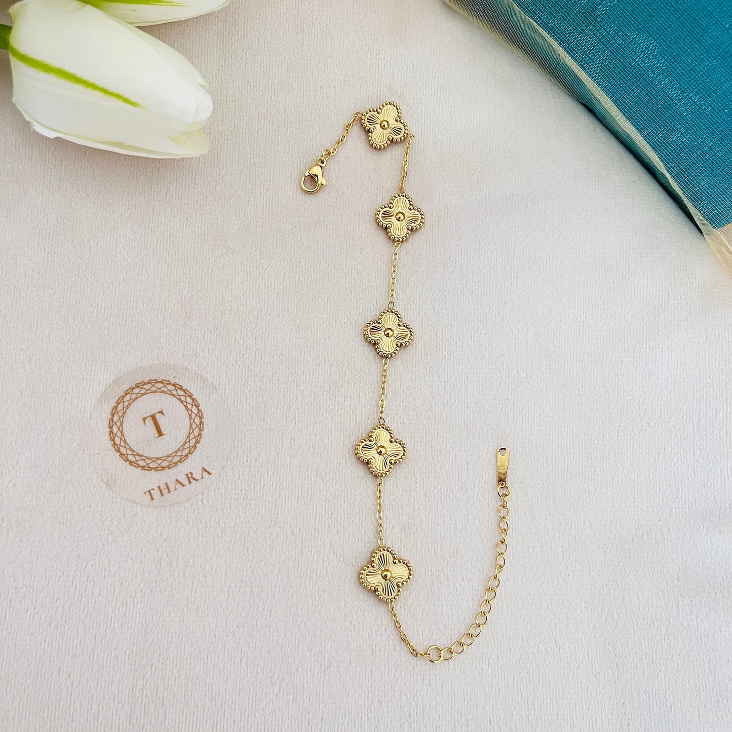 Stainless Steel Golden Clover Chain Bracelet