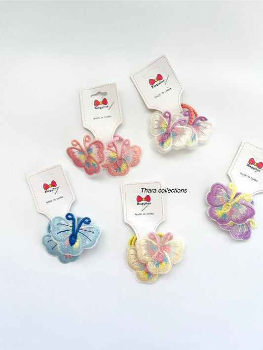Embroidered Butterfly Hair Ties – Set of 2