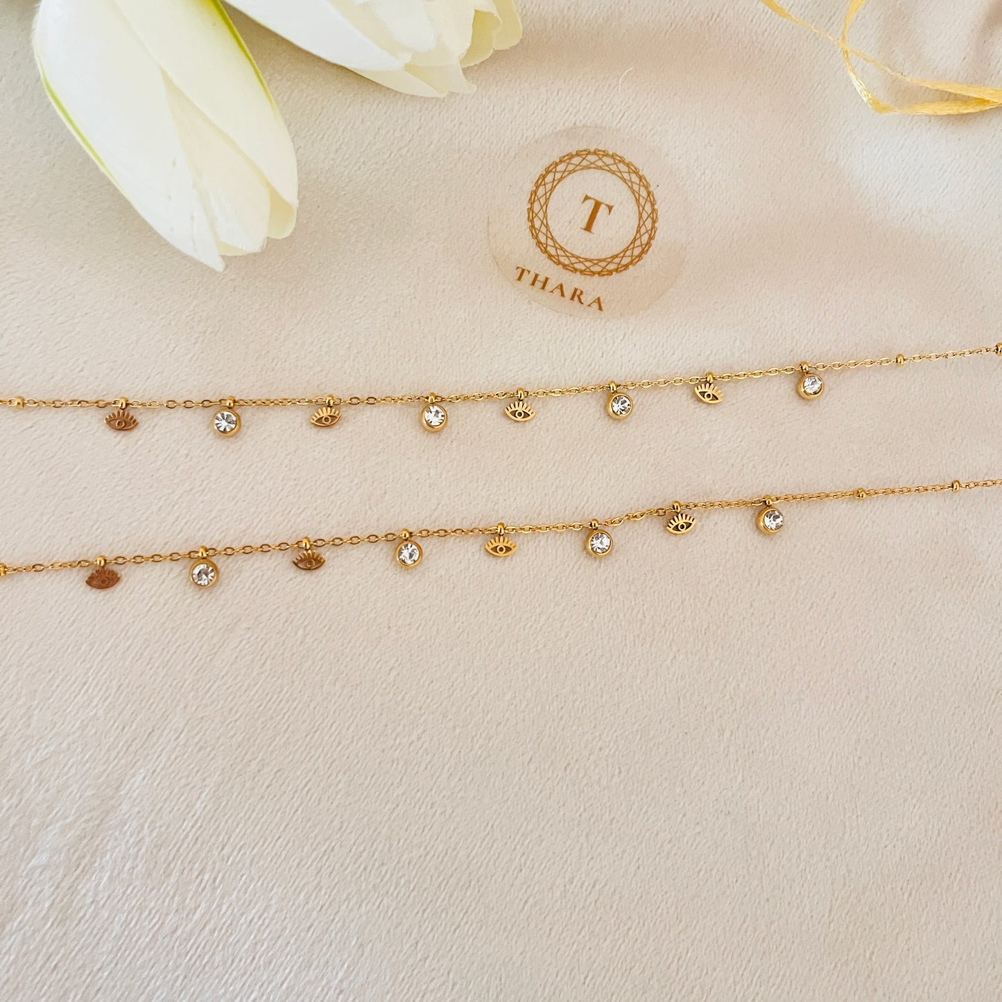 Evil Eye Charm Minimal Anklet - Adjustable Size