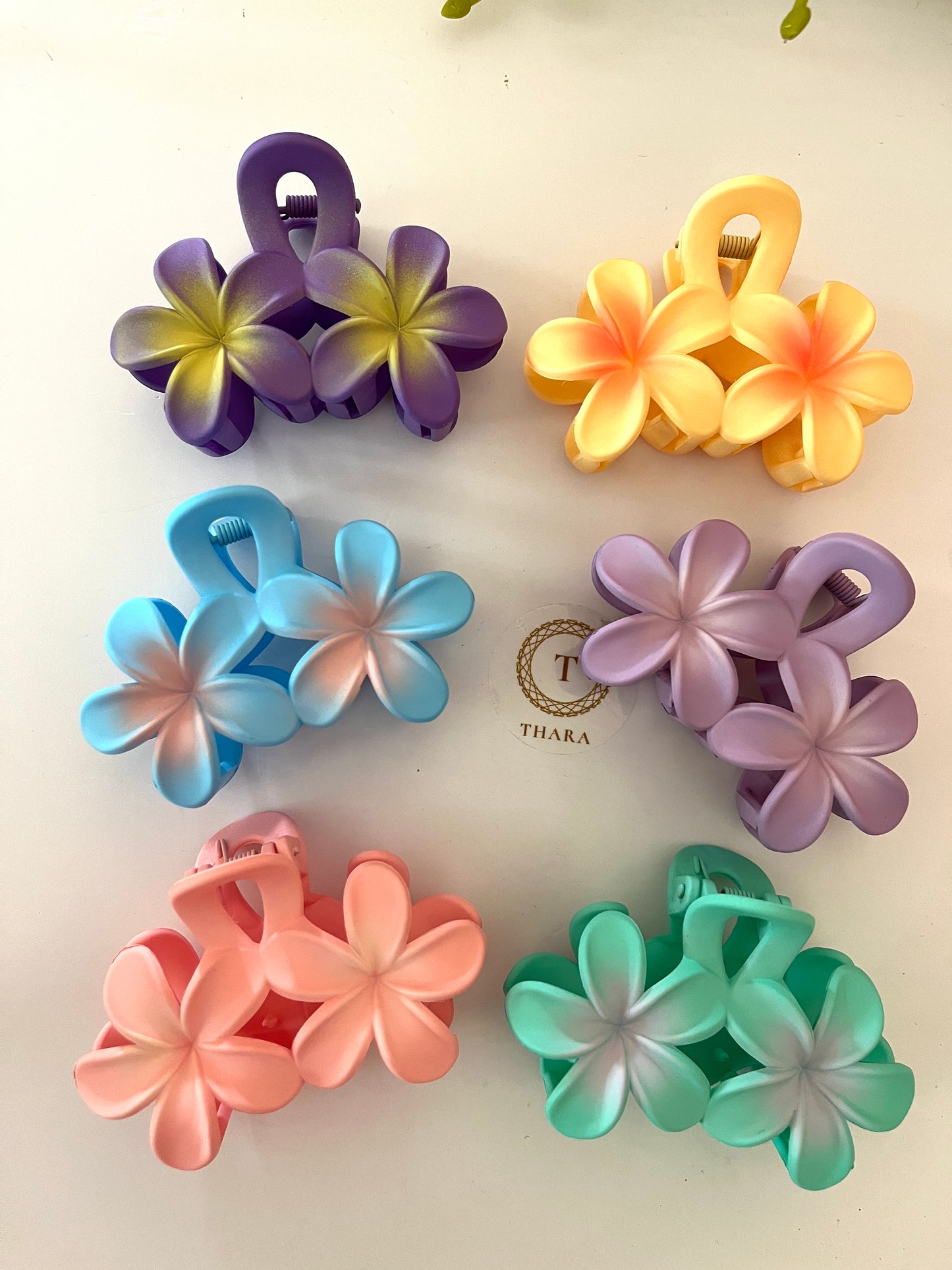 Dual Flower Plumeria Flower Hair Clip - Matte Finish